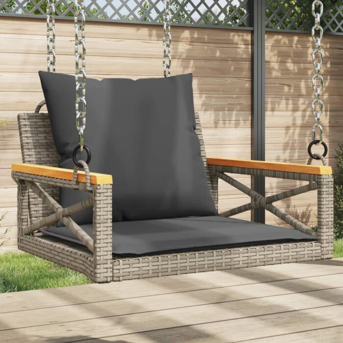 Balancelle avec coussins gris 63x62x40 cm résine tressée – Image 1
