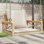 Balancelle avec coussins beige 63x62x40 cm résine tressée