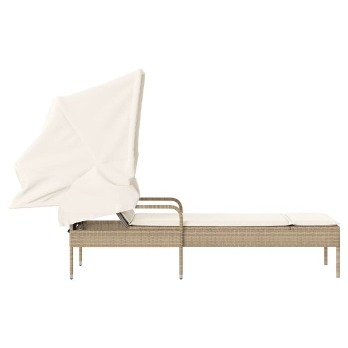 Chaise longue avec auvent beige résine tressée – Image 3