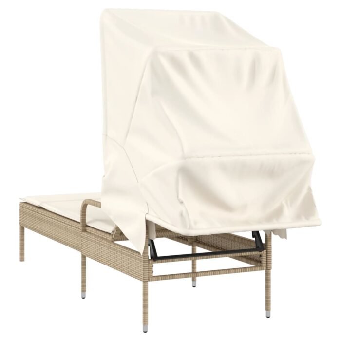 Chaise longue avec auvent beige résine tressée – Image 4