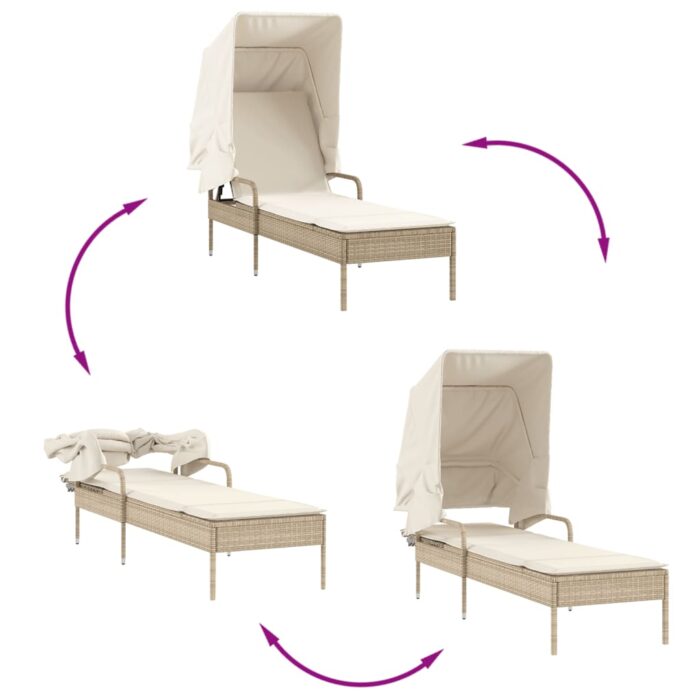 Chaise longue avec auvent beige résine tressée – Image 5