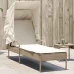 Chaise longue avec auvent beige résine tressée