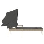 Chaise longue avec auvent gris clair résine tressée – Image 3
