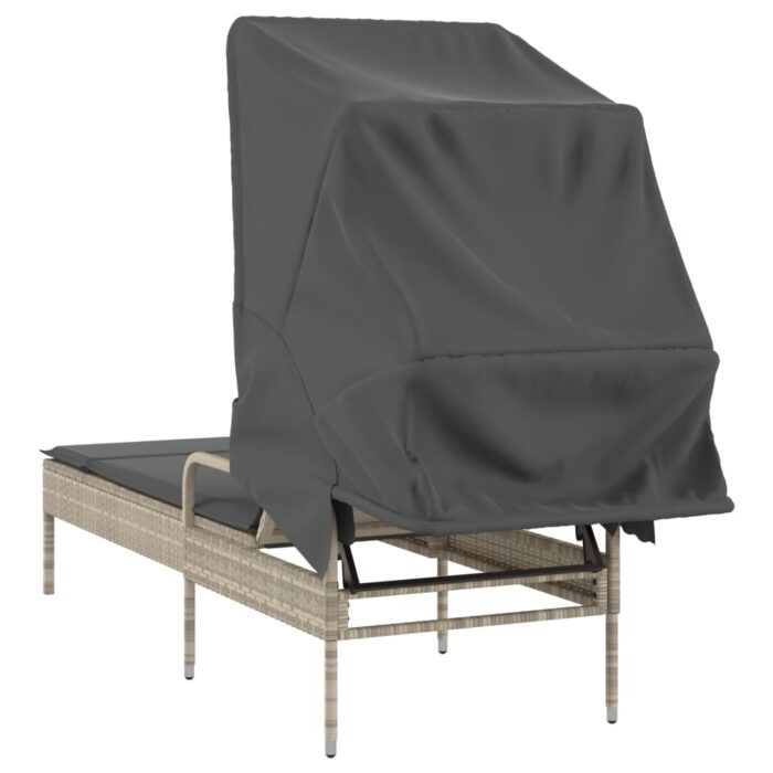 Chaise longue avec auvent gris clair résine tressée – Image 4