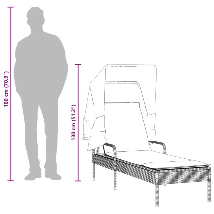 Chaise longue avec auvent et table marron résine tressée – Image 10