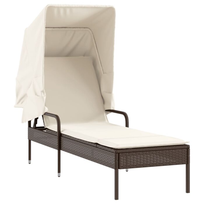 Chaise longue avec auvent et table marron résine tressée – Image 3