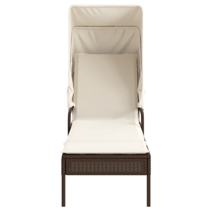 Chaise longue avec auvent et table marron résine tressée – Image 4