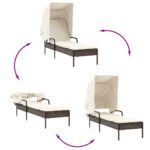 Chaise longue avec auvent et table marron résine tressée – Image 6