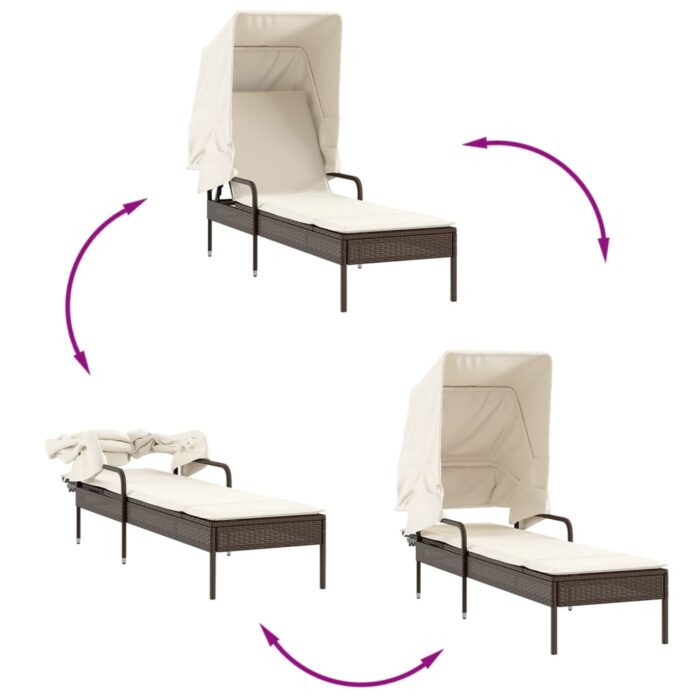 Chaise longue avec auvent et table marron résine tressée – Image 6