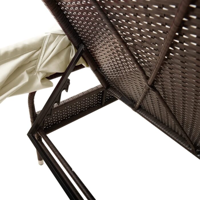 Chaise longue avec auvent et table marron résine tressée – Image 8