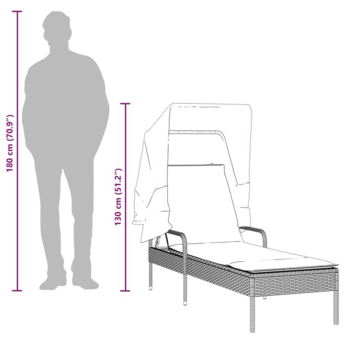 Chaise longue avec auvent et table gris résine tressée – Image 10