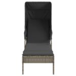 Chaise longue avec auvent et table gris résine tressée – Image 2