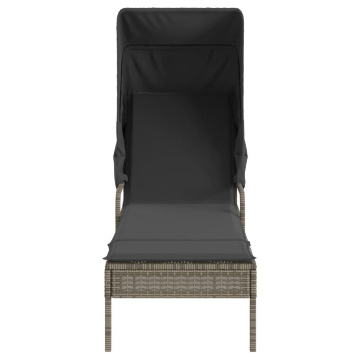 Chaise longue avec auvent et table gris résine tressée – Image 2