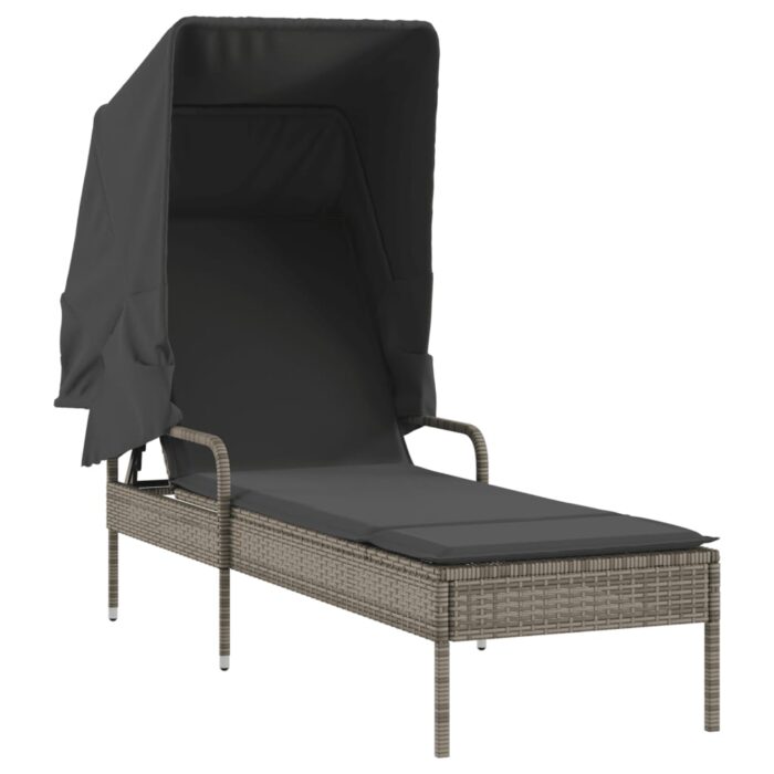 Chaise longue avec auvent et table gris résine tressée – Image 5