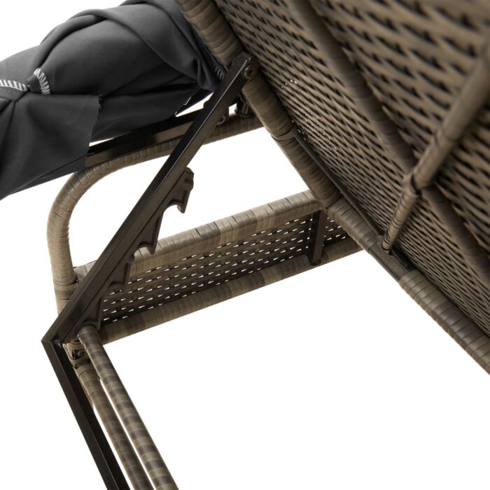 Chaise longue avec auvent et table gris résine tressée – Image 8