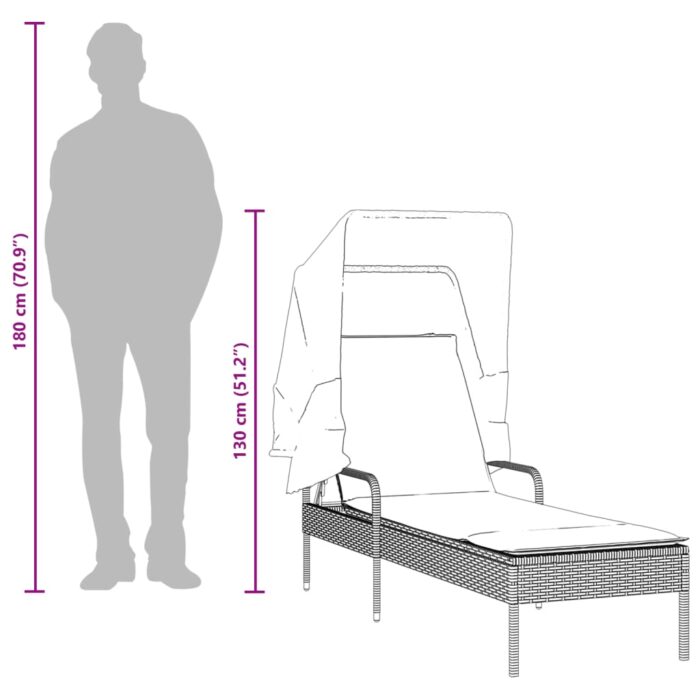 Chaise longue avec auvent et table beige résine tressée – Image 10