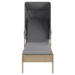 Chaise longue avec auvent et table beige résine tressée – Image 2