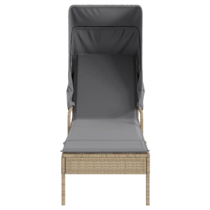 Chaise longue avec auvent et table beige résine tressée – Image 2