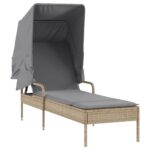 Chaise longue avec auvent et table beige résine tressée – Image 5