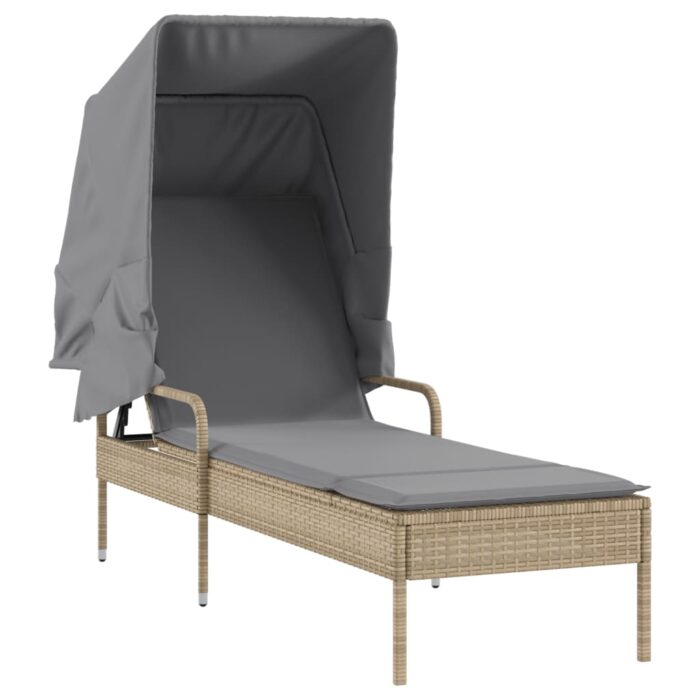 Chaise longue avec auvent et table beige résine tressée – Image 5