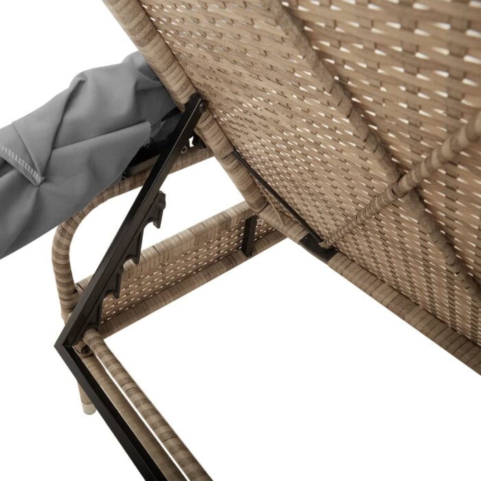 Chaise longue avec auvent et table beige résine tressée – Image 8