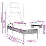 Chaise longue avec auvent et table beige résine tressée – Image 9