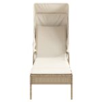Chaise longue avec auvent et table beige résine tressée – Image 4