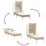 Chaise longue avec auvent et table beige résine tressée – Image 6