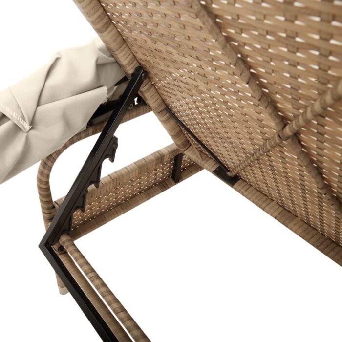 Chaise longue avec auvent et table beige résine tressée – Image 8