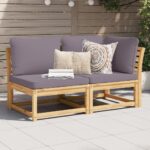 Salon de jardin 2 pcs avec coussins bois massif d'acacia