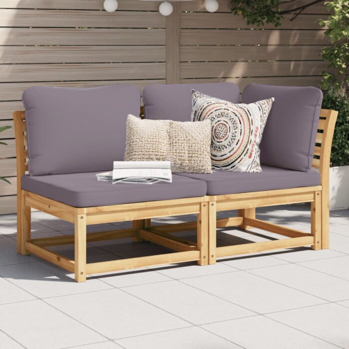 Salon de jardin 2 pcs avec coussins bois massif d'acacia – Image 1