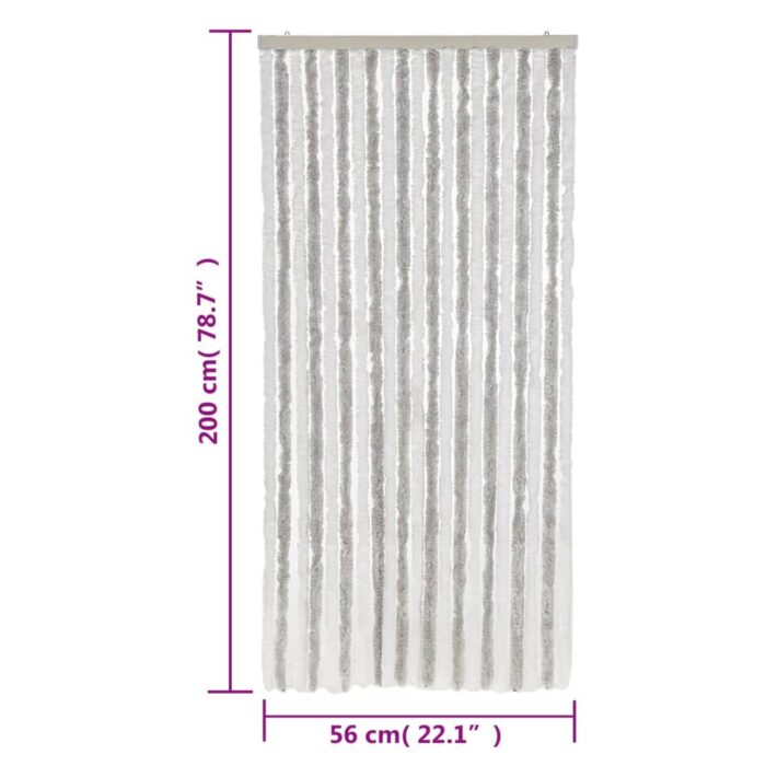 Rideau anti-mouches gris clair et blanc 56x200 cm chenille – Image 5