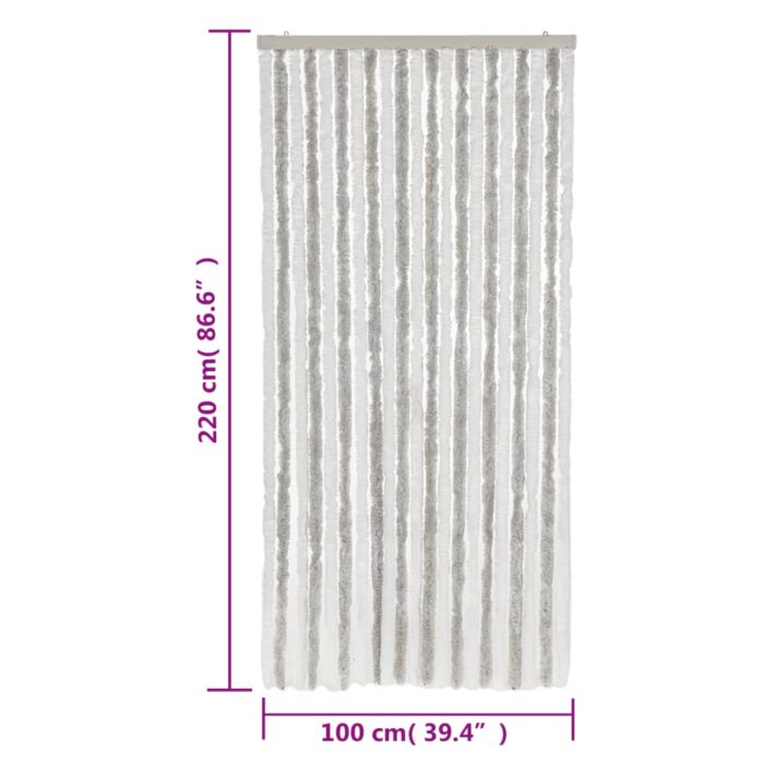 Rideau anti-mouches gris clair et blanc 100x220 cm chenille – Image 5