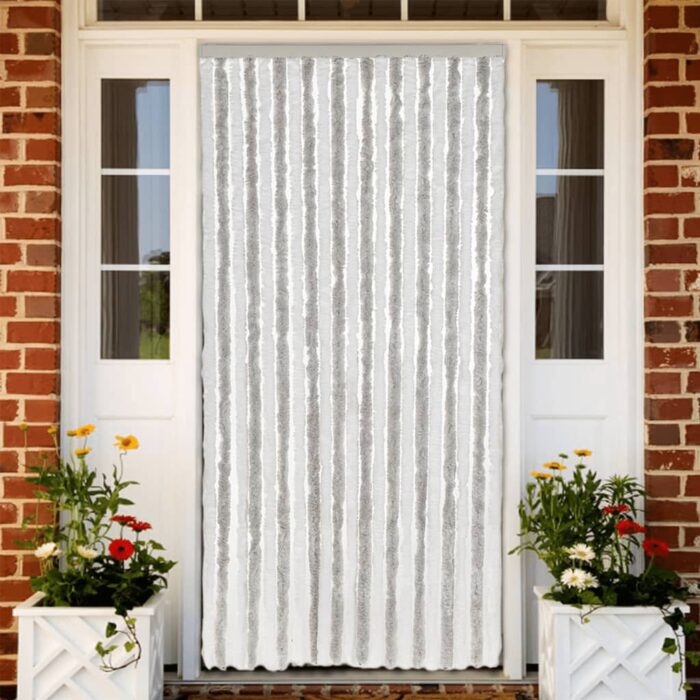 Rideau anti-mouches gris clair et blanc 100x230 cm chenille – Image 1