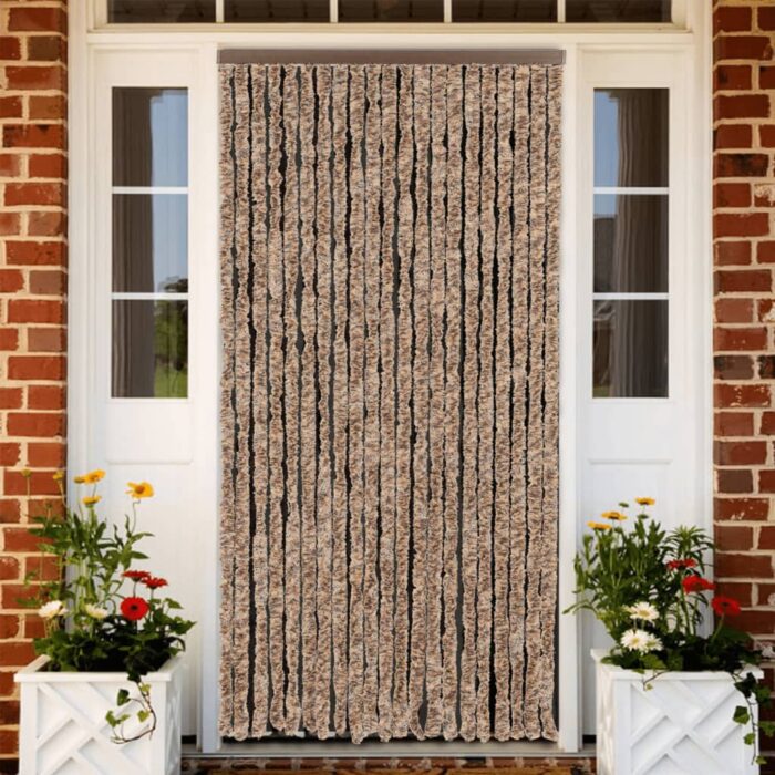 Rideau anti-mouches beige et marron foncé 100x200 cm chenille – Image 1