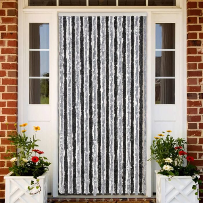Rideau anti-mouches gris et noir 90x220 cm chenille – Image 1