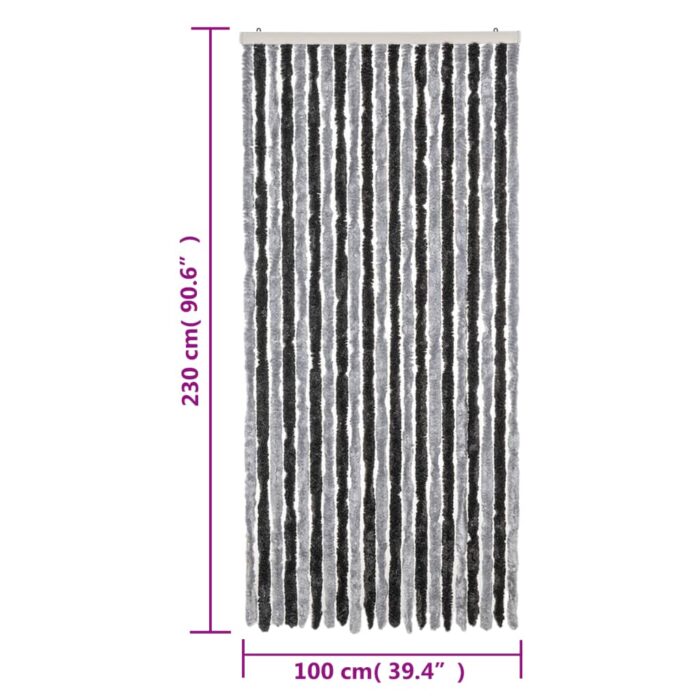 Rideau anti-mouches gris et noir 100x230 cm chenille – Image 5