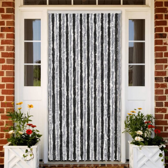 Rideau anti-mouches gris et noir 100x230 cm chenille – Image 1