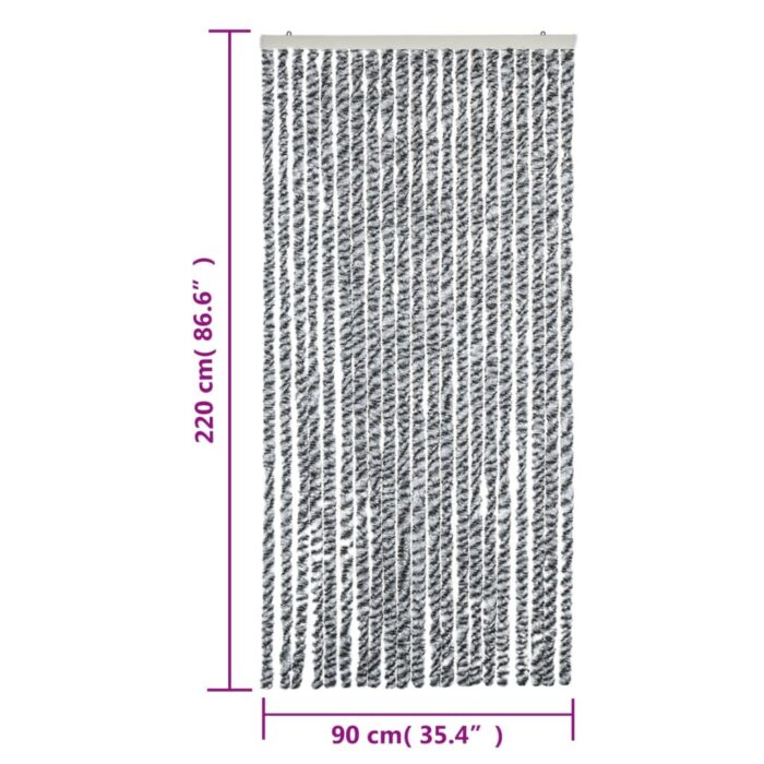 Rideau anti-mouches gris et noir et blanc 90x220 cm chenille – Image 5
