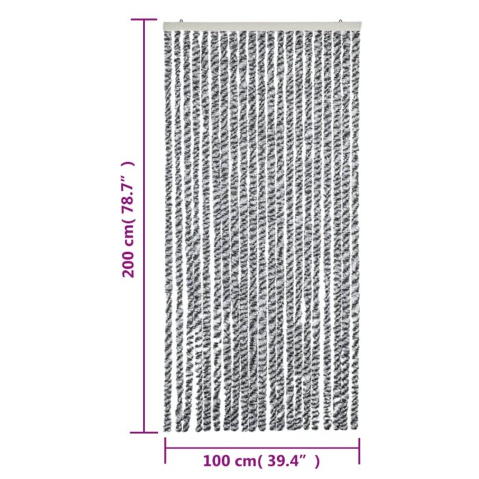 Rideau anti-mouches gris et noir et blanc 100x200 cm chenille – Image 5