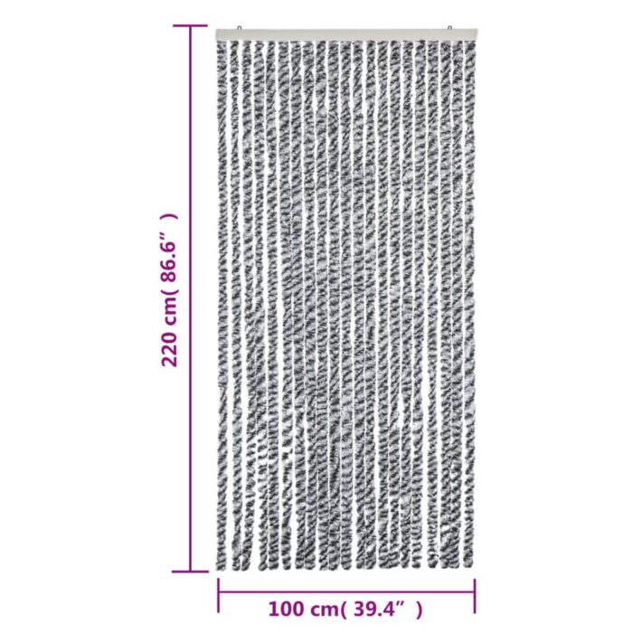 Rideau anti-mouches gris et noir et blanc 100x220 cm chenille – Image 5