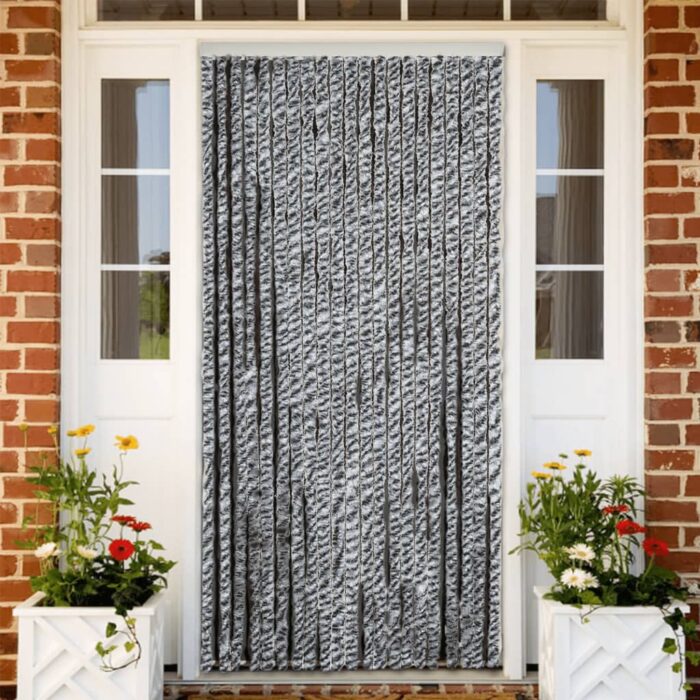 Rideau anti-mouches gris et noir et blanc 100x220 cm chenille – Image 1
