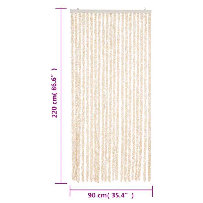 Rideau anti-mouches beige et blanc 90x220 cm chenille – Image 5