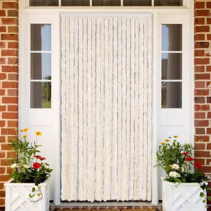 Rideau anti-mouches beige et blanc 90x220 cm chenille – Image 1