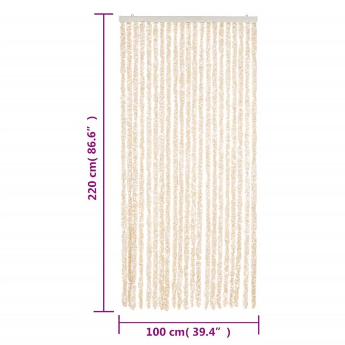 Rideau anti-mouches beige et blanc 100x220 cm chenille – Image 5