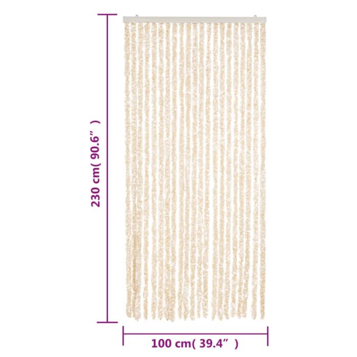Rideau anti-mouches beige et blanc 100x230 cm chenille – Image 5