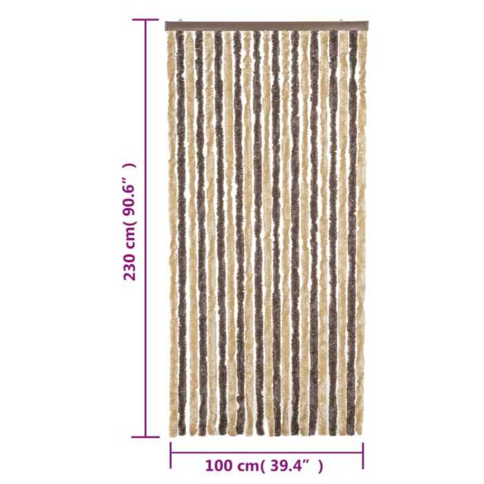 Rideau anti-mouches marron foncé et beige 100x230 cm chenille – Image 5