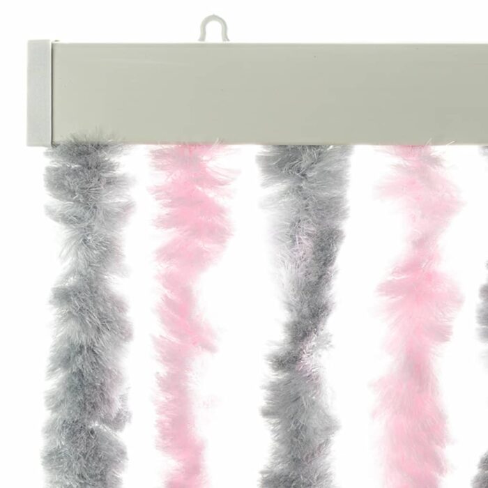Rideau anti-mouches gris argenté et rose 90x220 cm chenille – Image 2