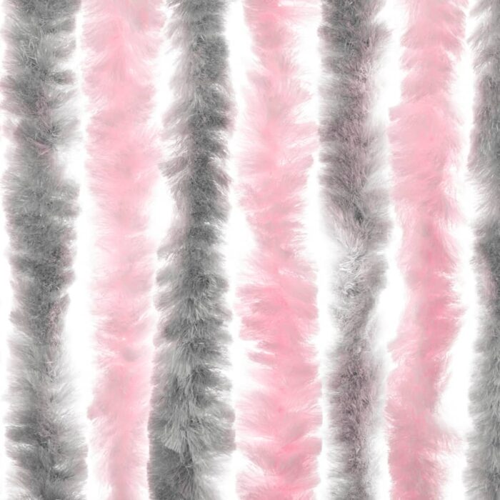 Rideau anti-mouches gris argenté et rose 90x220 cm chenille – Image 3