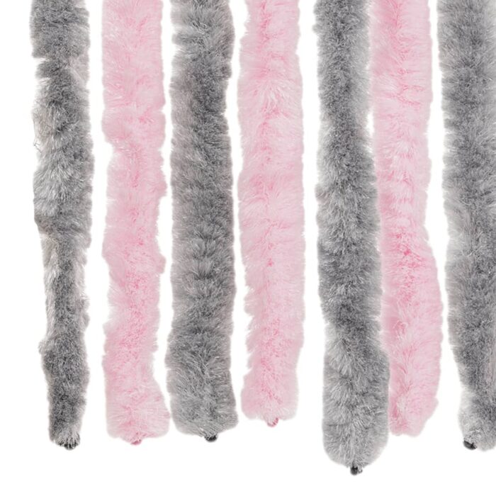 Rideau anti-mouches gris argenté et rose 90x220 cm chenille – Image 4